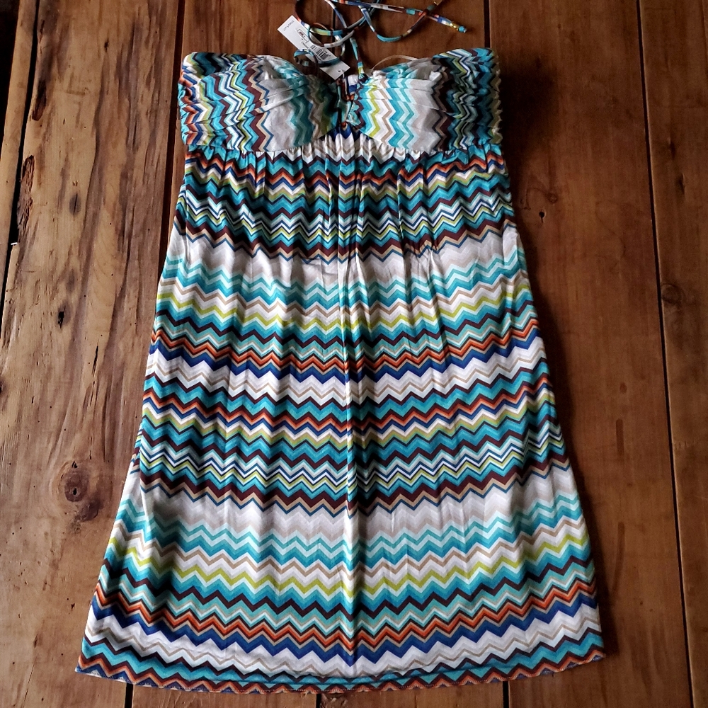 Trina Turk Moonstone Halter Multicolor Chevron Pattern Dress Size 8 NEW